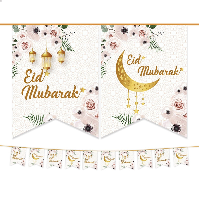 2023 Eid Mubarak Banners Ramadan Decoration For Home Bunting Garland Wall Hanging Islamic Muslim Eid Al Adha Gift Ramadan Kareem