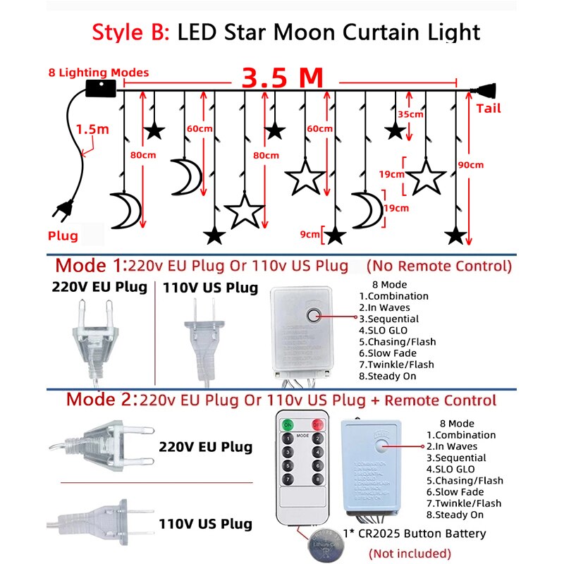 Star Moon Led Curtain Garland String Light EID Mubarak Ramadan Decorations 2023 for Home Islam Muslim Event Party Supplies Decor