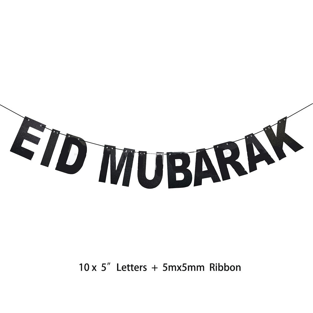 5M Ramadan Eid Mubarak Banners Gold Silver Letter Paper Hanging Flag Ramadan Decoration 2023 Islamic Muslim Party Supplies