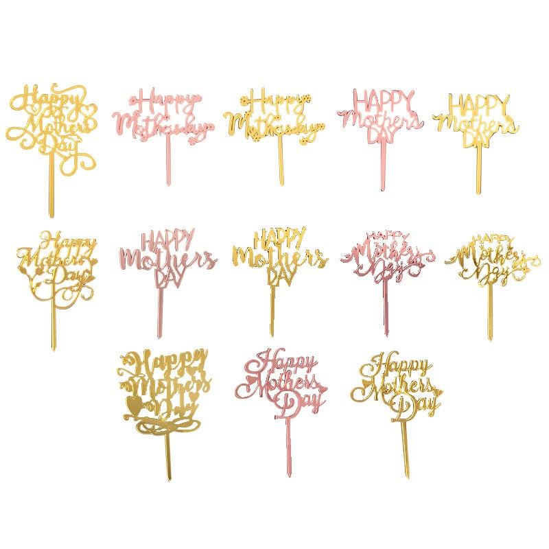 New MOM acrylic birthday Cake Topper Golden Hello mother's day  party Cake toppers Cake Dessert Decoration Mother's holiday gift