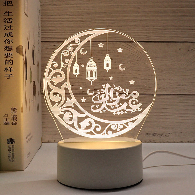 Muslim Ramadan Festival Decoration Supplies 3D Night Light Ornament Eid Mubarak Decorative Lamp Children Gifts Bedroom Decor