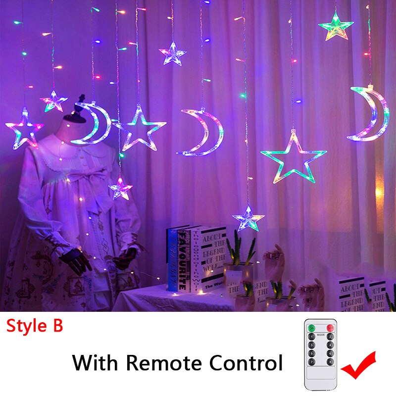 Star Moon Led Curtain Garland String Light EID Mubarak Ramadan Decorations 2023 for Home Islam Muslim Event Party Supplies Decor