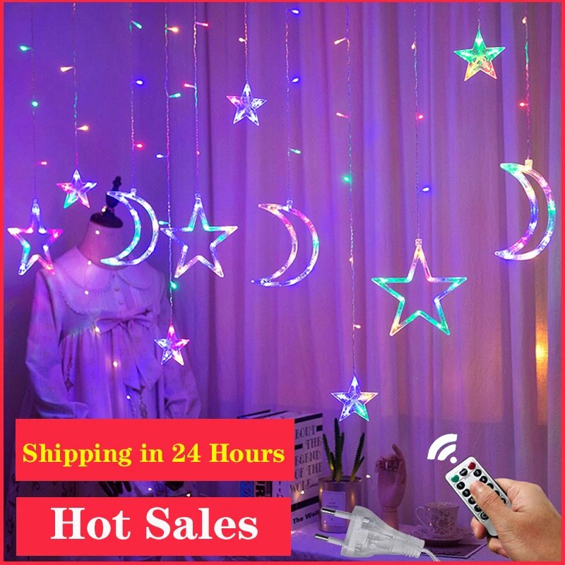 Star Moon Led Curtain Garland String Light EID Mubarak Ramadan Decorations 2023 for Home Islam Muslim Event Party Supplies Decor