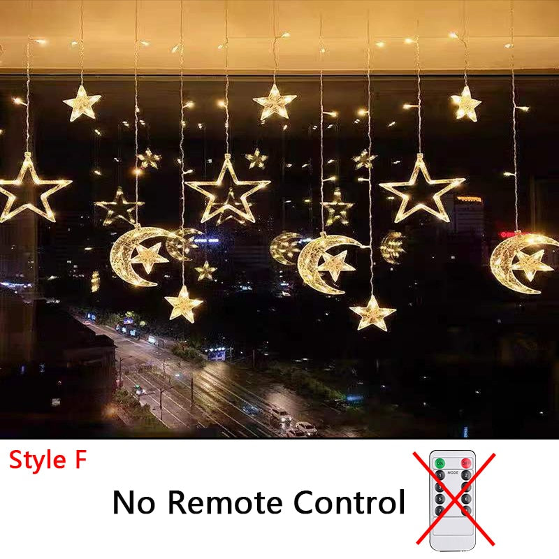 Star Moon Led Curtain Garland String Light EID Mubarak Ramadan Decorations 2023 for Home Islam Muslim Event Party Supplies Decor