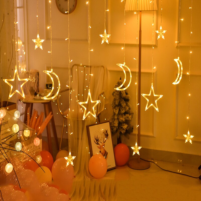 Star Moon Led Curtain Garland String Light EID Mubarak Ramadan Decorations 2023 for Home Islam Muslim Event Party Supplies Decor