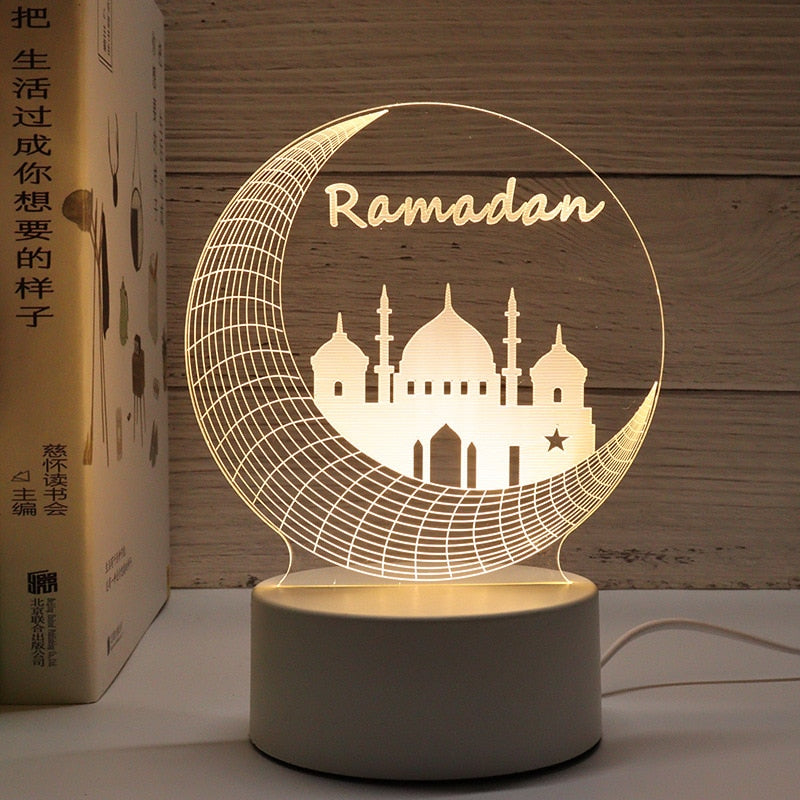 Muslim Ramadan Festival Decoration Supplies 3D Night Light Ornament Eid Mubarak Decorative Lamp Children Gifts Bedroom Decor