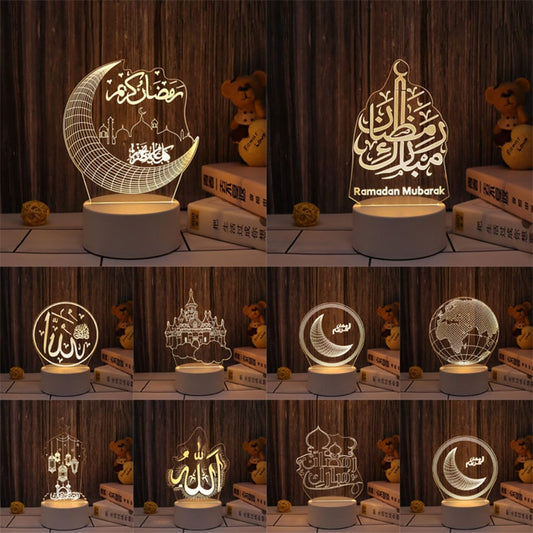 Muslim Ramadan Festival Decoration Supplies 3D Night Light Ornament Eid Mubarak Decorative Lamp Children Gifts Bedroom Decor