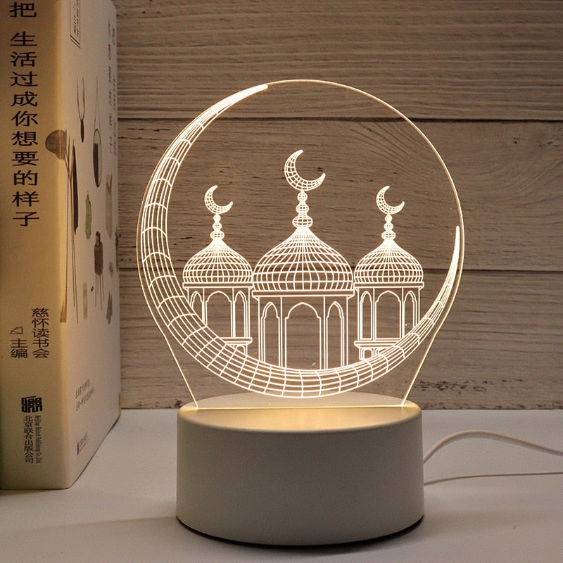 Muslim Ramadan Festival Decoration Supplies 3D Night Light Ornament Eid Mubarak Decorative Lamp Children Gifts Bedroom Decor