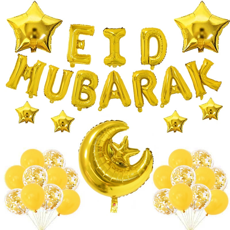 2023 Eid Mubarak Letter Foil Balloons Moon Star Helium Globos Ramadan Kareem Decoration for Home Muslim Islamic Party Supplies