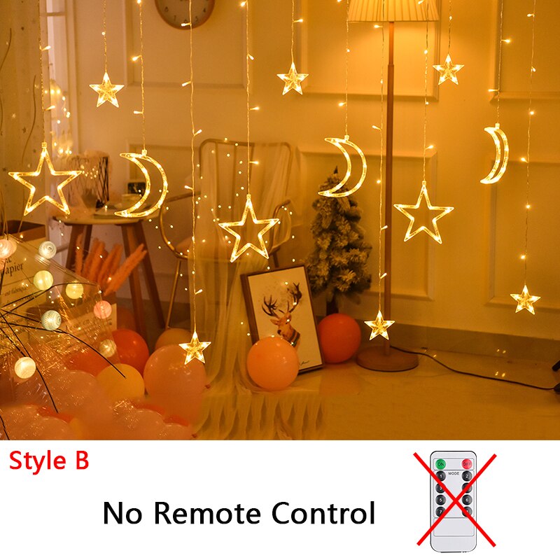 Star Moon Led Curtain Garland String Light EID Mubarak Ramadan Decorations 2023 for Home Islam Muslim Event Party Supplies Decor