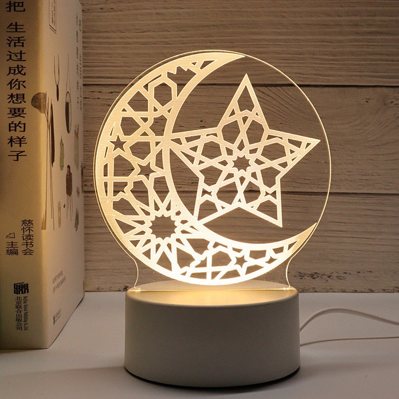 Muslim Ramadan Festival Decoration Supplies 3D Night Light Ornament Eid Mubarak Decorative Lamp Children Gifts Bedroom Decor