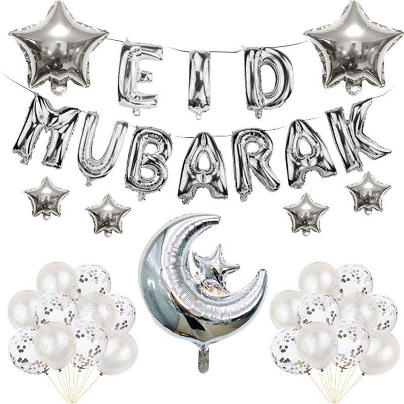 2023 Eid Mubarak Letter Foil Balloons Moon Star Helium Globos Ramadan Kareem Decoration for Home Muslim Islamic Party Supplies