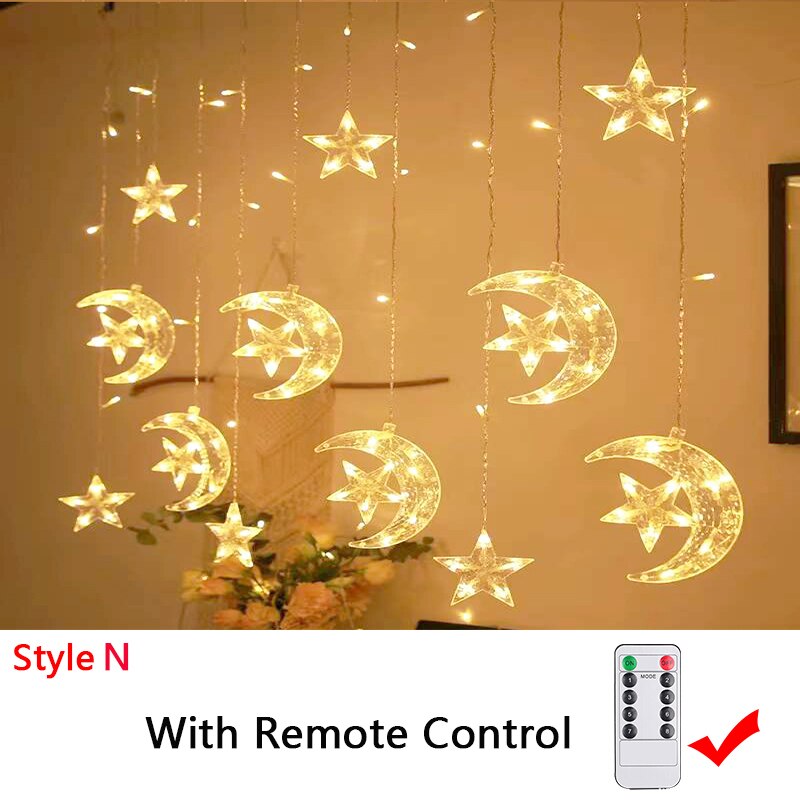 Star Moon Led Curtain Garland String Light EID Mubarak Ramadan Decorations 2023 for Home Islam Muslim Event Party Supplies Decor